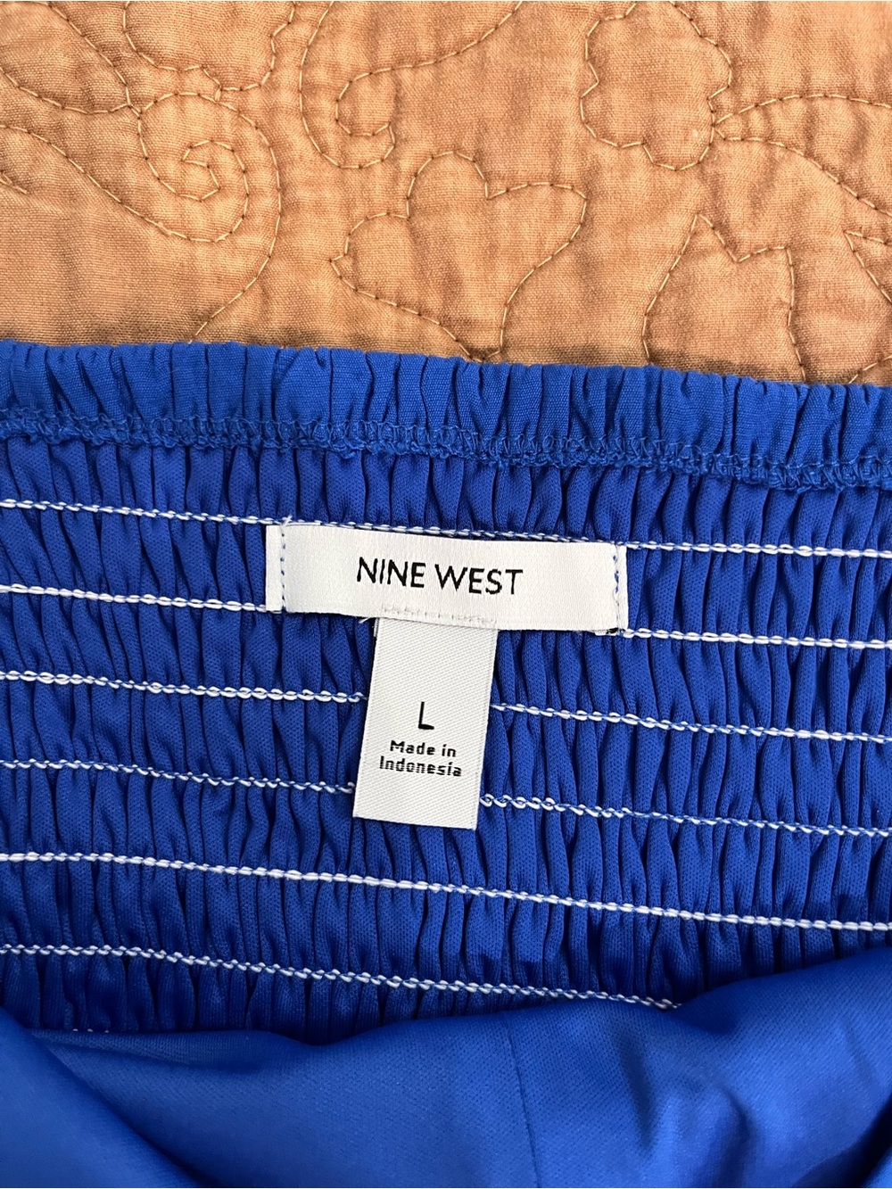 Cobalt Blue Puff-Sleeve Flowy Peplum Babydoll Blouse Nine West Women L - Picture 6 of 9